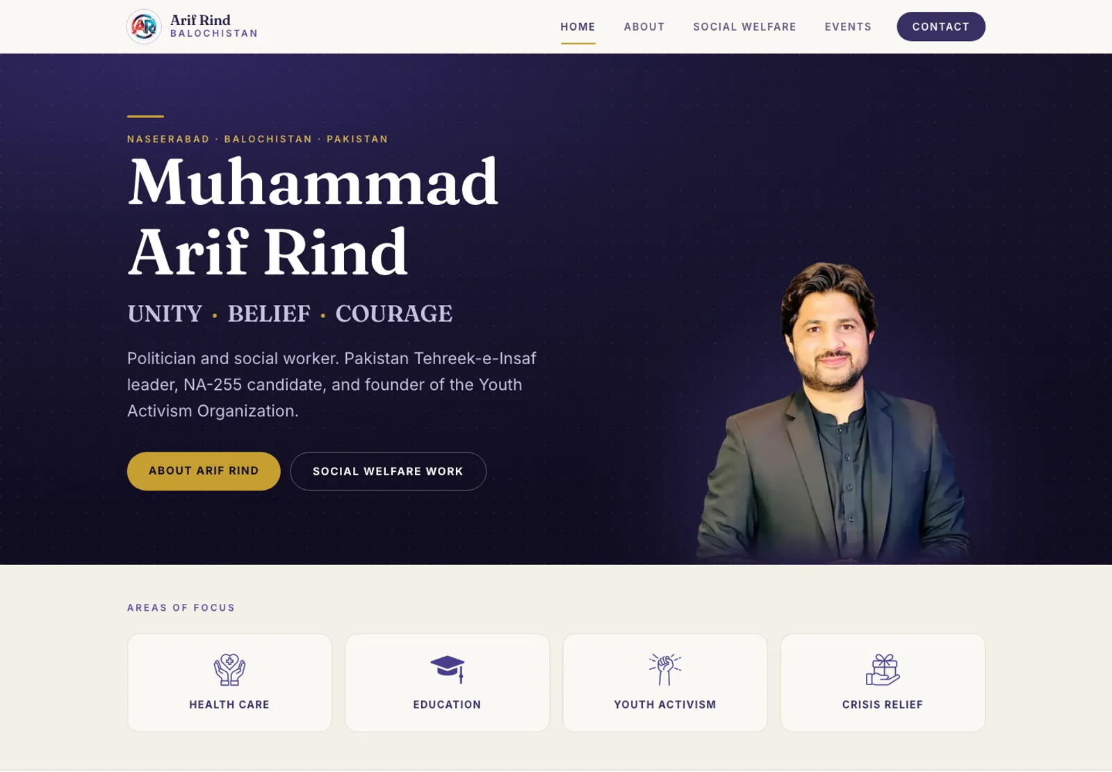 Muhammad Arif Rind homepage, captured 16 September 2026